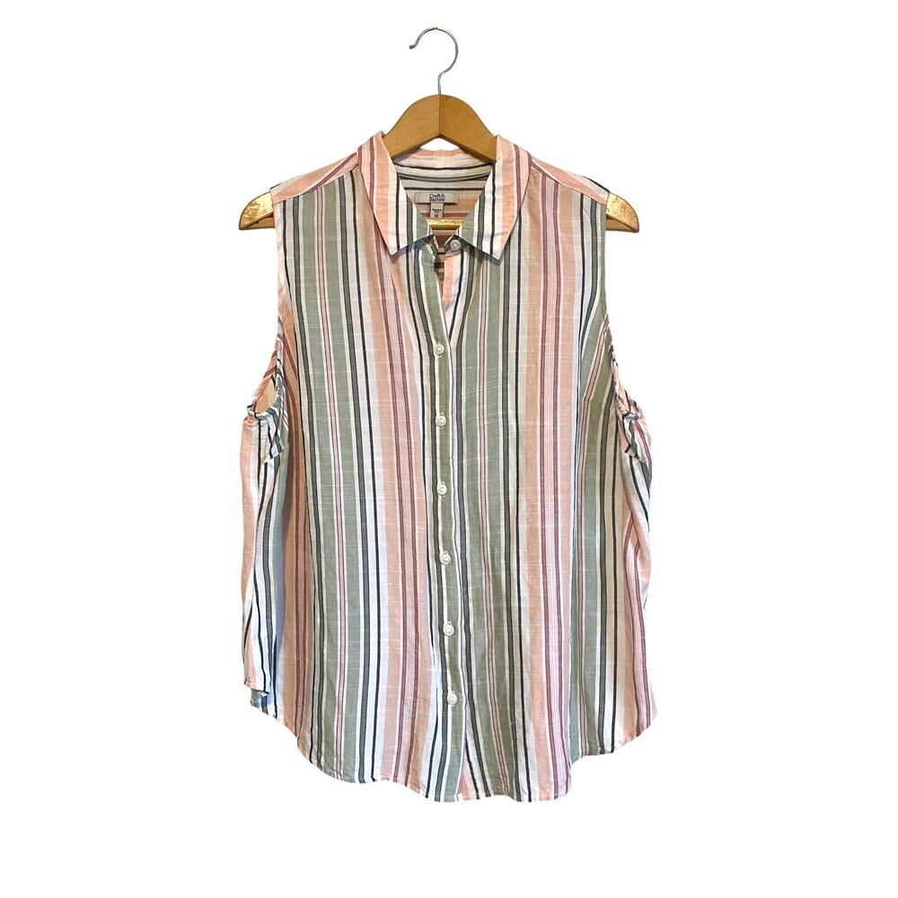 Croft & Barrow linen button up shirt buttons collar sleeveless preppy Size 1X